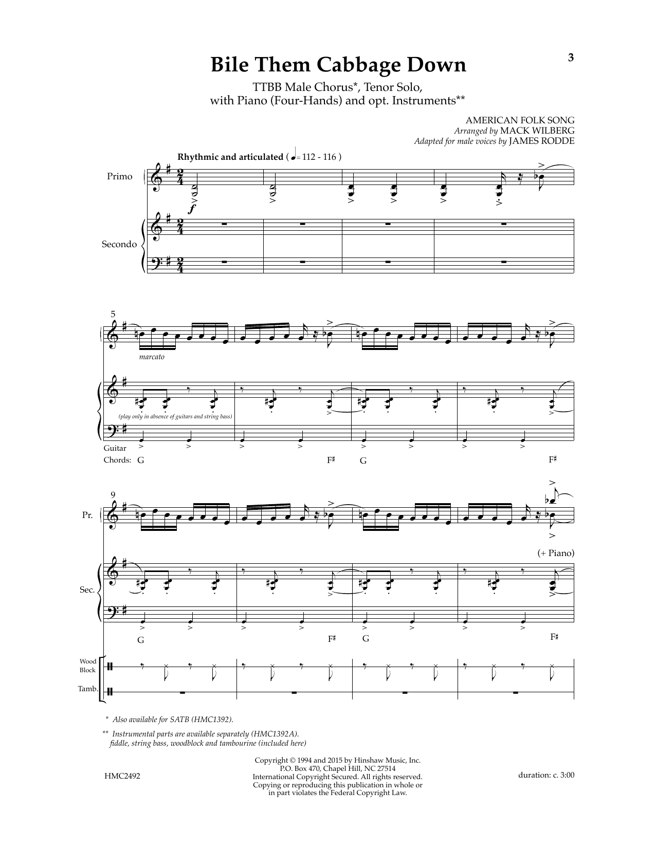 Download Mack Wilberg Bile Them Cabbage Down (adapt. James Rodde) Sheet Music and learn how to play TTBB Choir PDF digital score in minutes