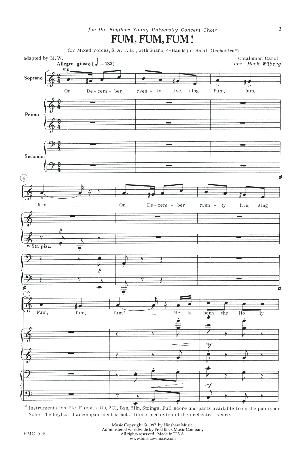 Download Mack Wilberg Fum, Fum, Fum! Sheet Music and learn how to play SATB Choir PDF digital score in minutes