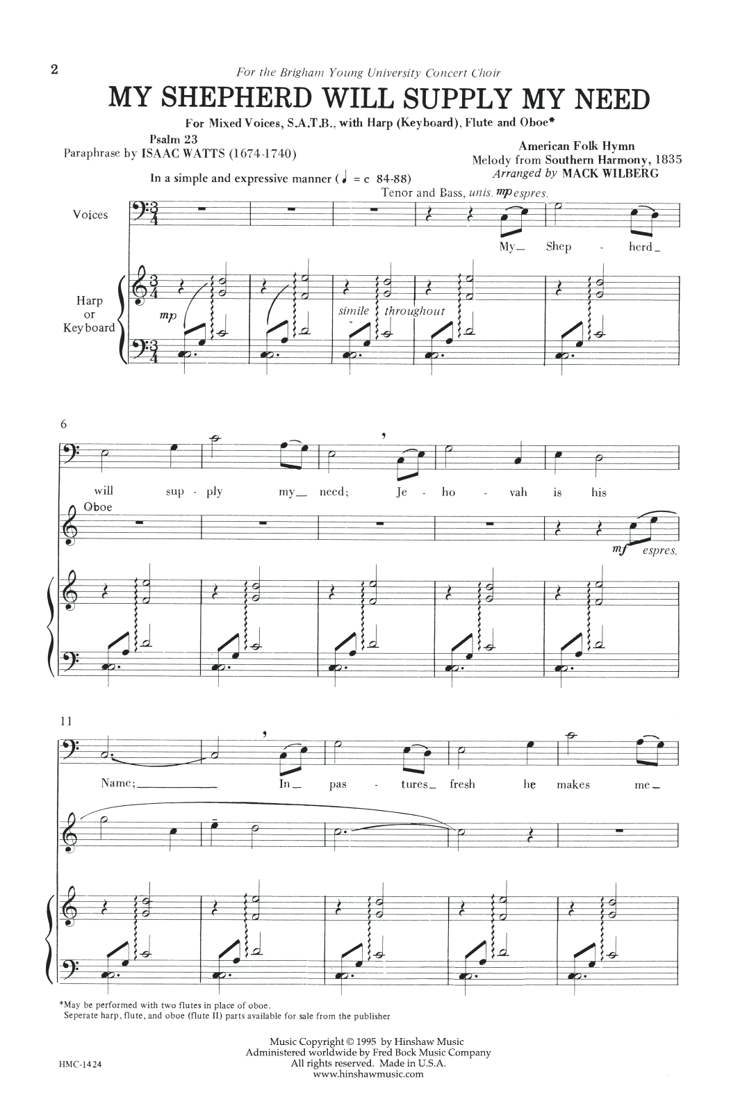 Download Mack Wilberg My Shepherd Will Supply My Need Sheet Music and learn how to play SATB Choir PDF digital score in minutes