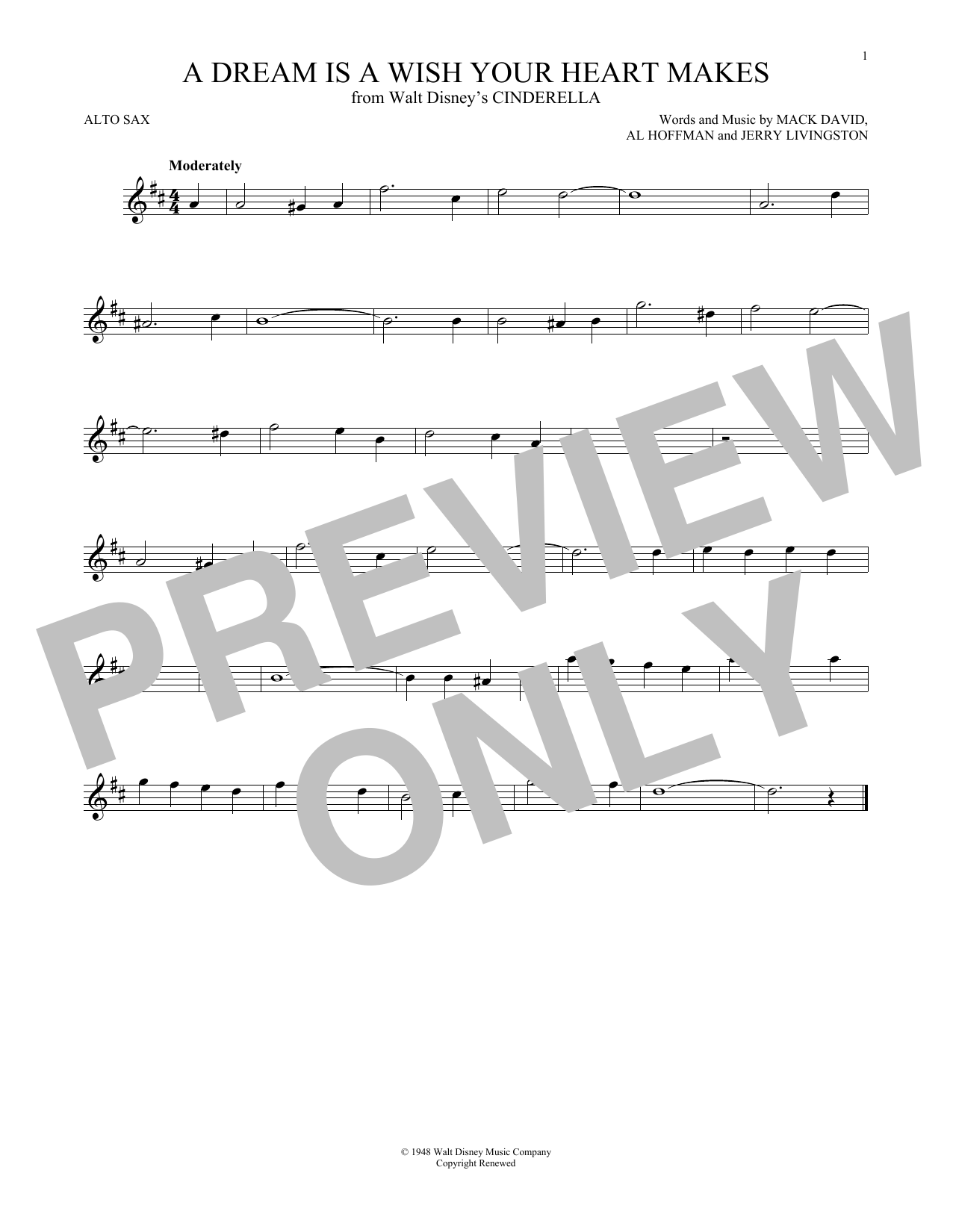 Mack David Al Hoffman And Jerry Livingston A Dream Is A Wish Your Heart Makes Sheet Music Notes Download Printable Pdf Score