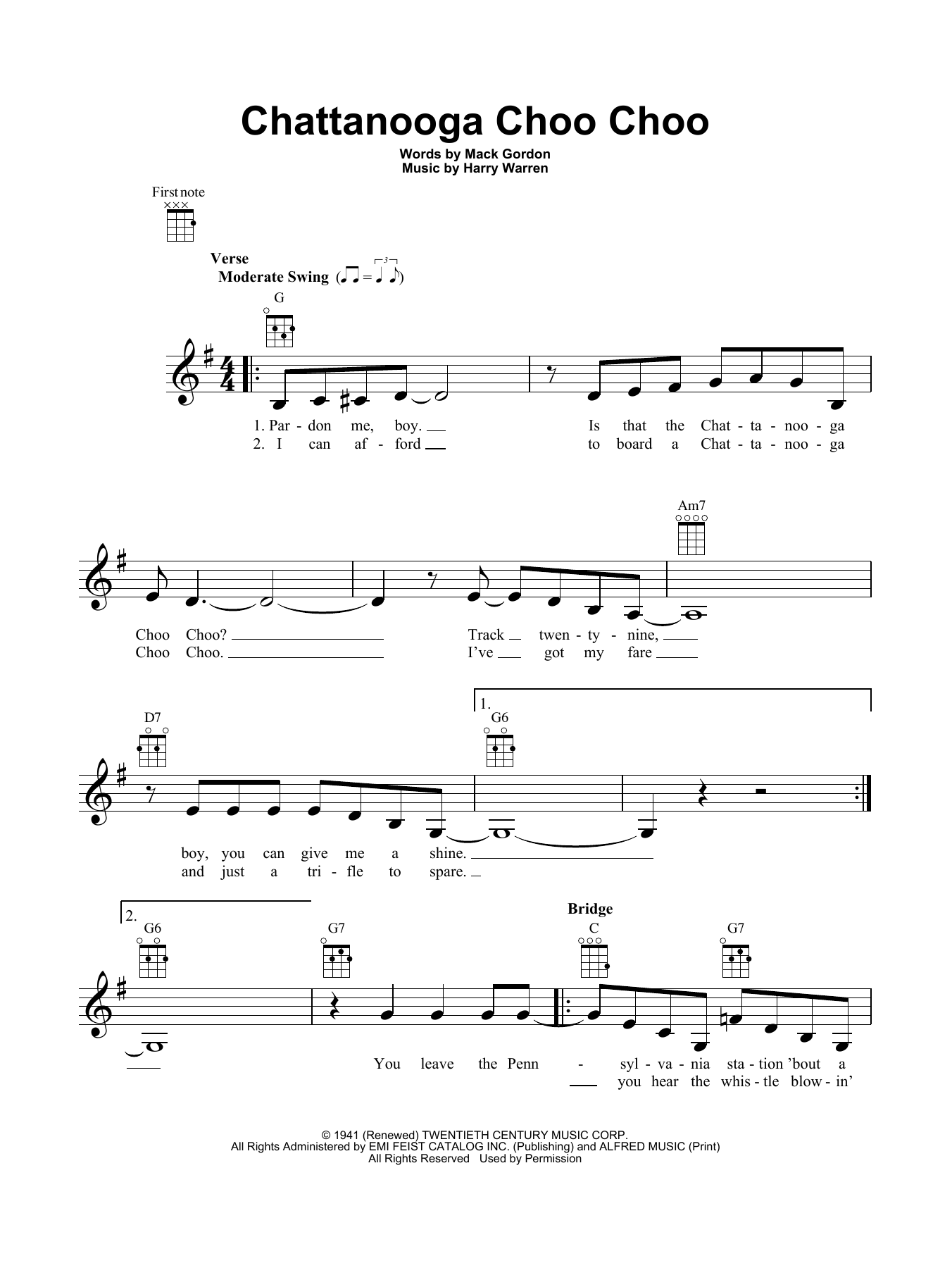 Mack Gordon "Chattanooga Choo Choo" Sheet Music Notes | Download ...