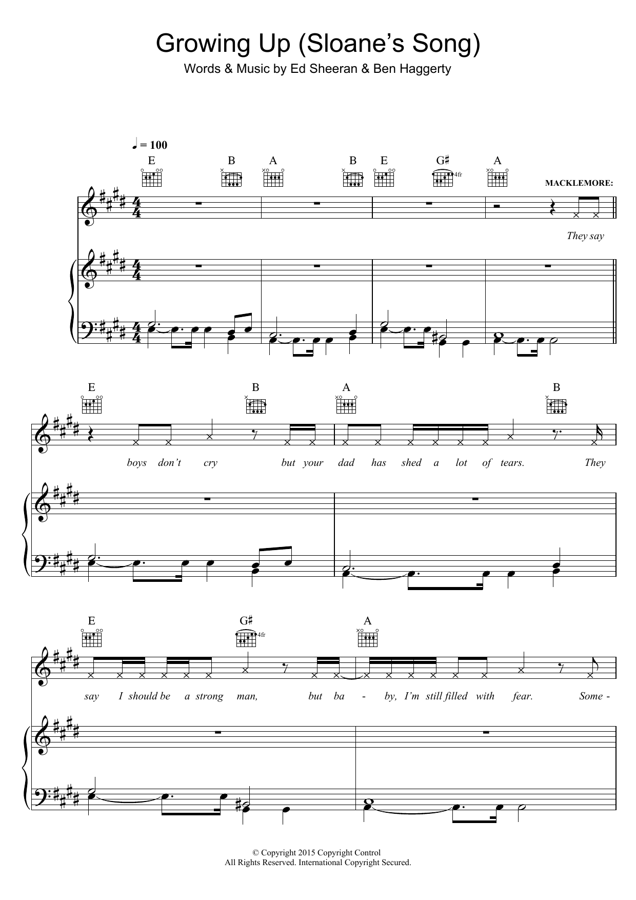 Download Macklemore & Ryan Lewis Growing Up (feat. Ed Sheeran) Sheet Music and learn how to play Piano, Vocal & Guitar (Right-Hand Melody) PDF digital score in minutes