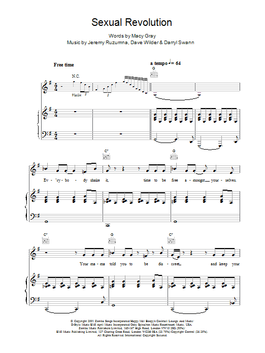 Download Macy Gray Sexual Revolution Sheet Music and learn how to play Piano, Vocal & Guitar PDF digital score in minutes