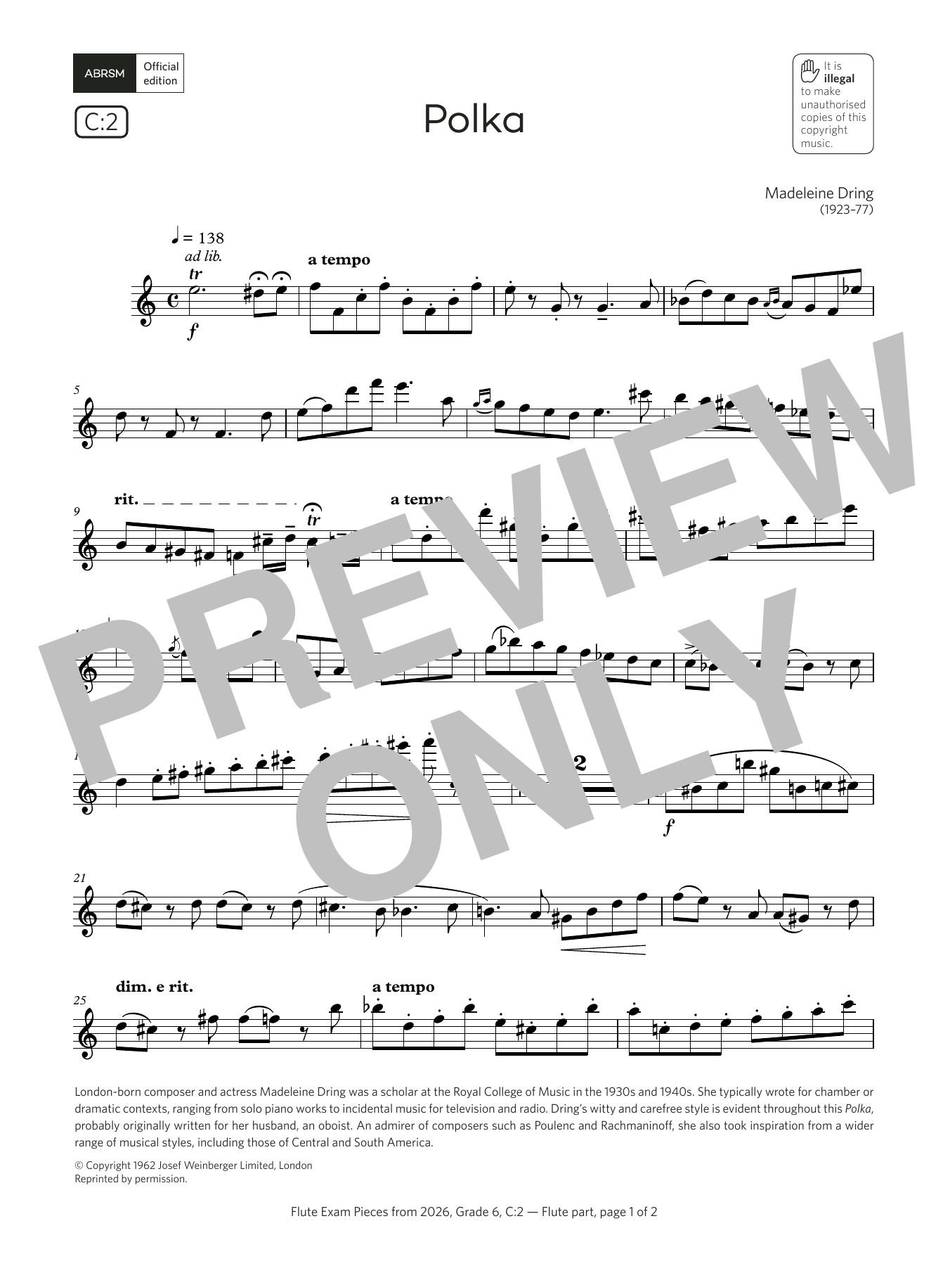 Download Madeleine Dring Polka (Grade 6, list C2, from the ABRSM Flute Syllabus from 2026) Sheet Music and learn how to play Flute Solo PDF digital score in minutes