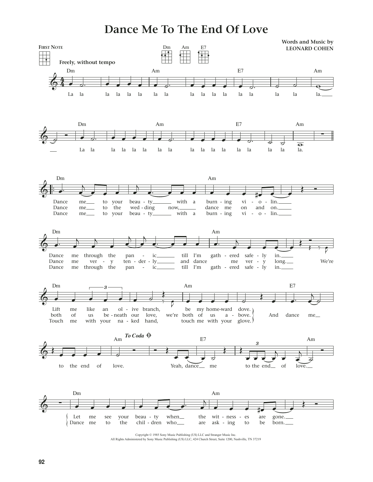 Download Madeleine Peyroux Dance Me To The End Of Love (from The Daily Ukulele) (arr. Jim Beloff) Sheet Music and learn how to play Ukulele PDF digital score in minutes