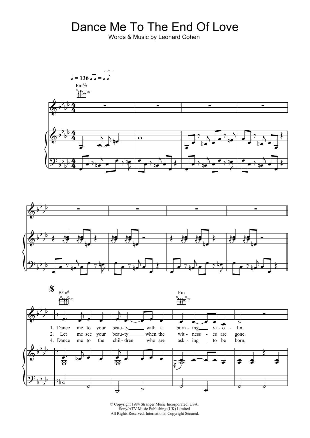 Download Madeleine Peyroux Dance Me To The End Of Love Sheet Music and learn how to play Piano, Vocal & Guitar (Right-Hand Melody) PDF digital score in minutes