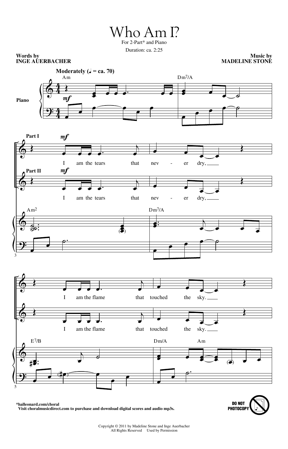 Download Madeline Stone Who Am I? Sheet Music and learn how to play 2-Part Choir PDF digital score in minutes