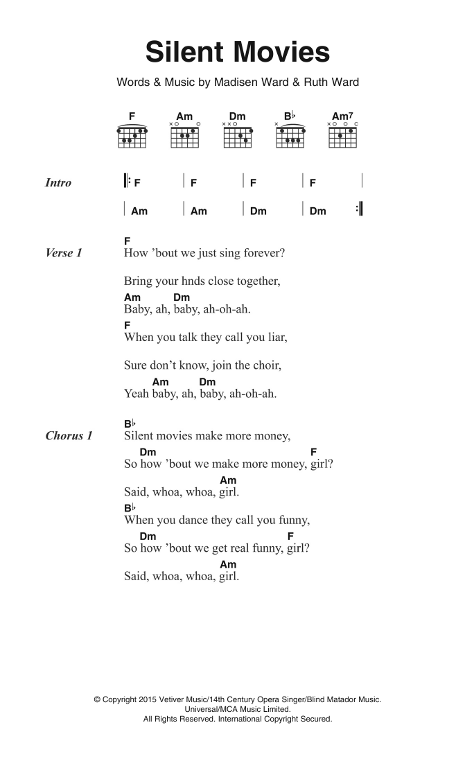 Download Madisen Ward and the Mama Bear Silent Movies Sheet Music and learn how to play Lyrics & Chords PDF digital score in minutes