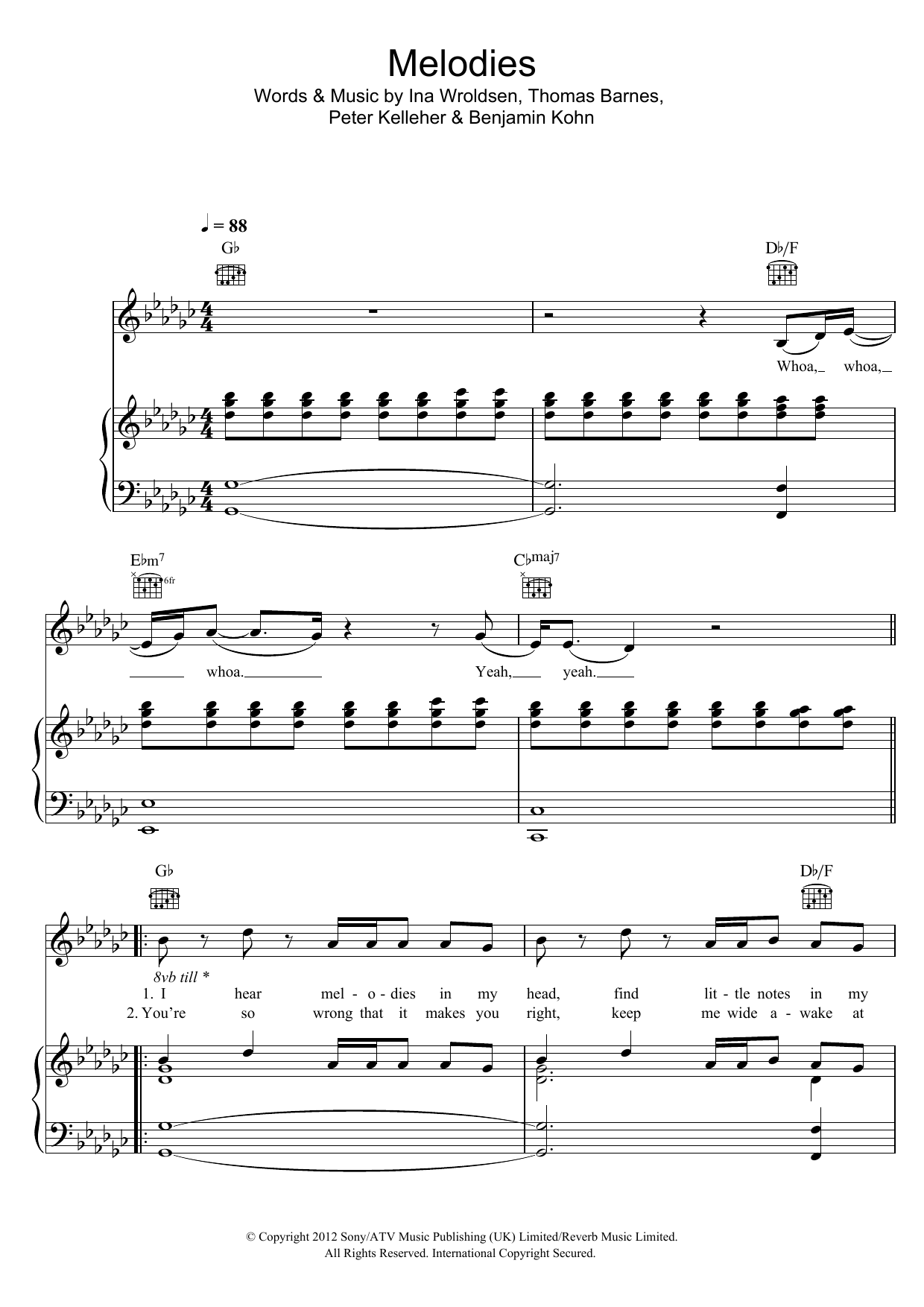 Download Madison Beer Melodies Sheet Music and learn how to play Piano, Vocal & Guitar (Right-Hand Melody) PDF digital score in minutes