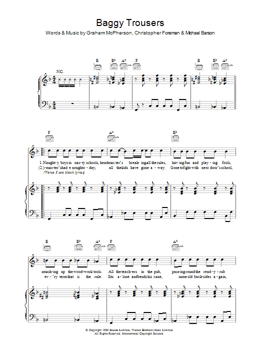 Download Madness Baggy Trousers Sheet Music and learn how to play Lyrics & Chords PDF digital score in minutes