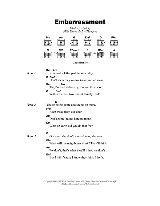 Download Madness Embarrassment Sheet Music and learn how to play Lyrics & Chords PDF digital score in minutes