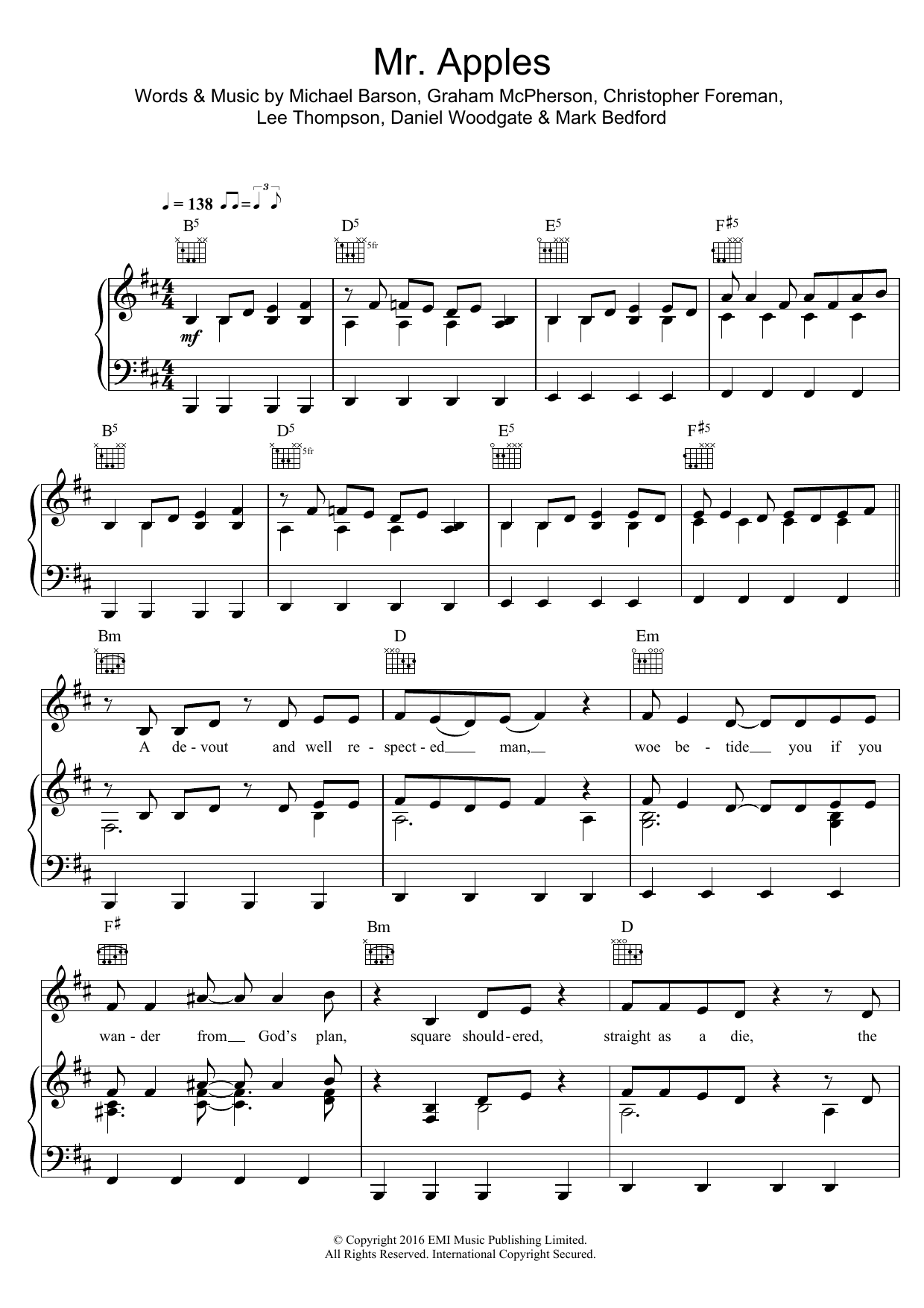 Download Madness Mr Apples Sheet Music and learn how to play Piano, Vocal & Guitar (Right-Hand Melody) PDF digital score in minutes