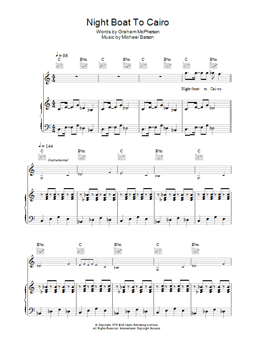 Download Madness Night Boat To Cairo Sheet Music and learn how to play Piano, Vocal & Guitar PDF digital score in minutes