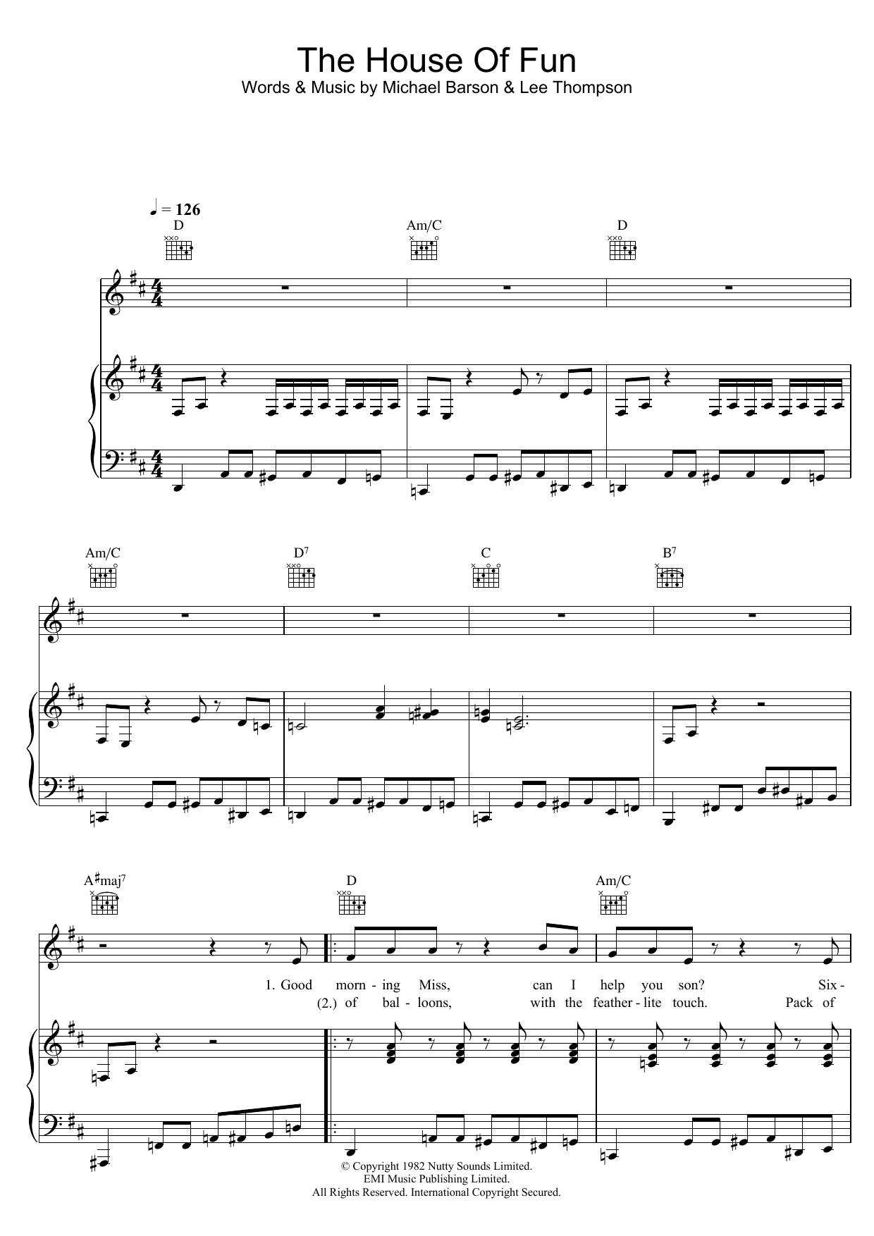 Download Madness The House Of Fun Sheet Music and learn how to play Melody Line, Lyrics & Chords PDF digital score in minutes