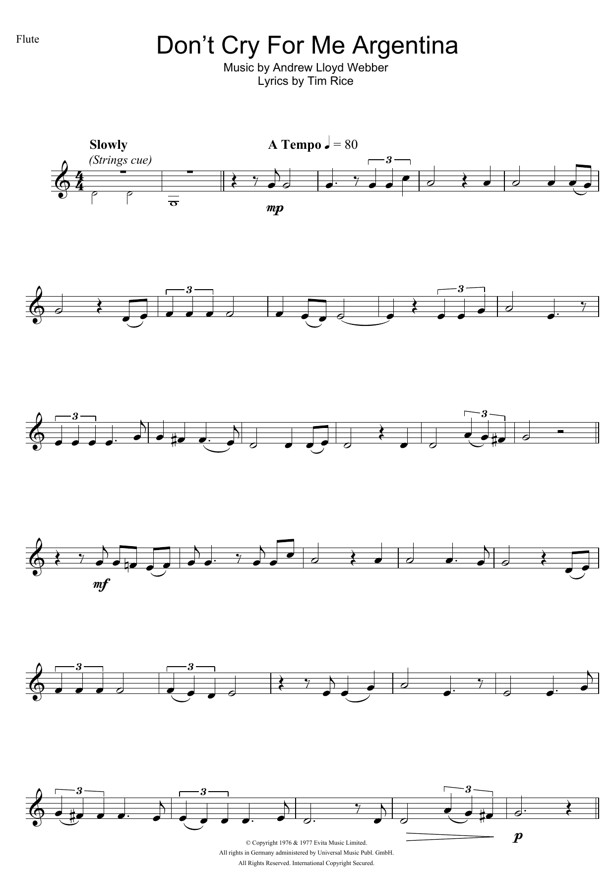 Download Madonna Don't Cry For Me Argentina (from Evita) Sheet Music and learn how to play Clarinet PDF digital score in minutes