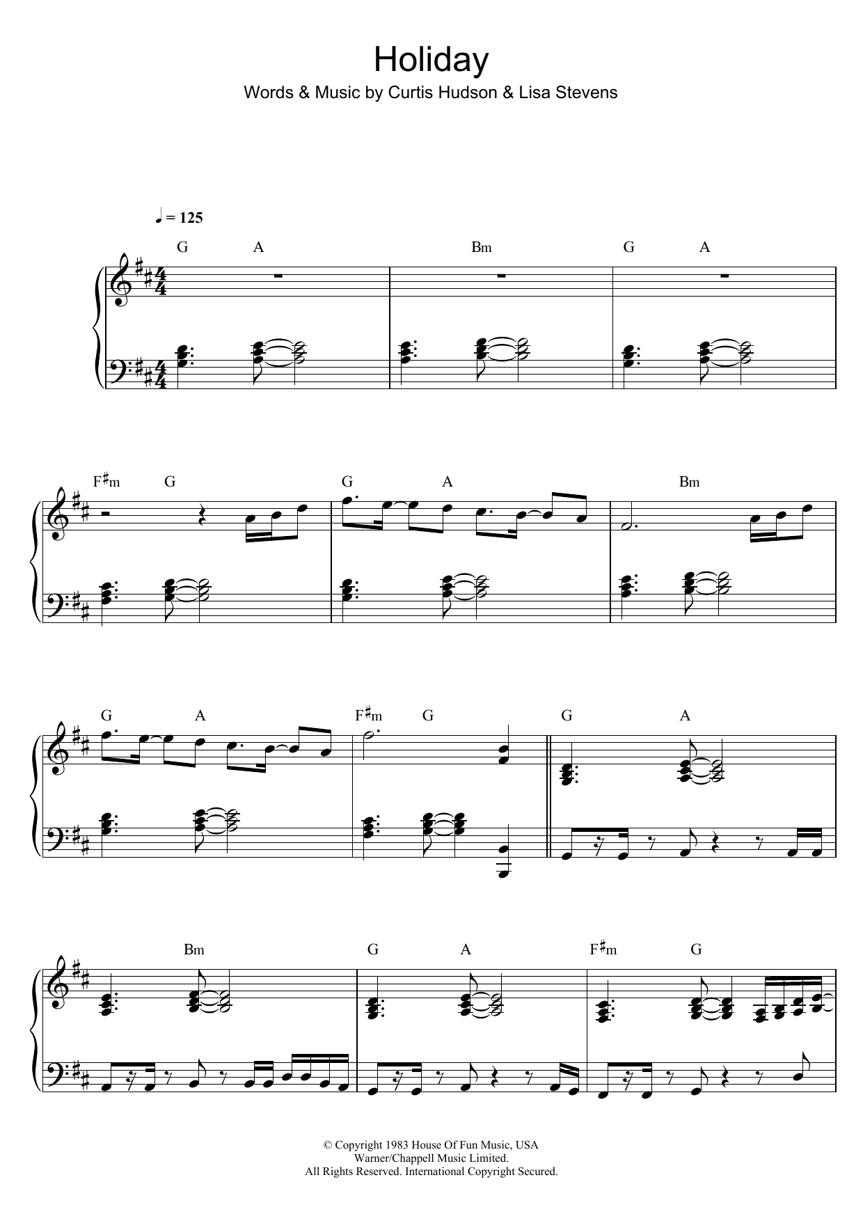 Download Madonna Holiday Sheet Music and learn how to play Piano, Vocal & Guitar PDF digital score in minutes