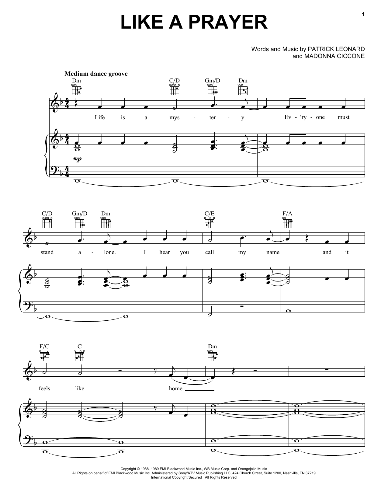 Download Madonna Like A Prayer Sheet Music and learn how to play Piano (Big Notes) PDF digital score in minutes