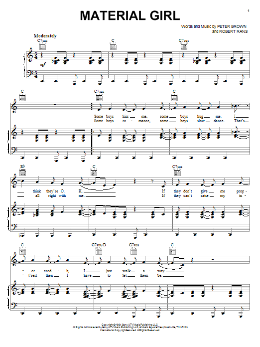 Download Madonna Material Girl Sheet Music and learn how to play Piano, Vocal & Guitar (Right-Hand Melody) PDF digital score in minutes