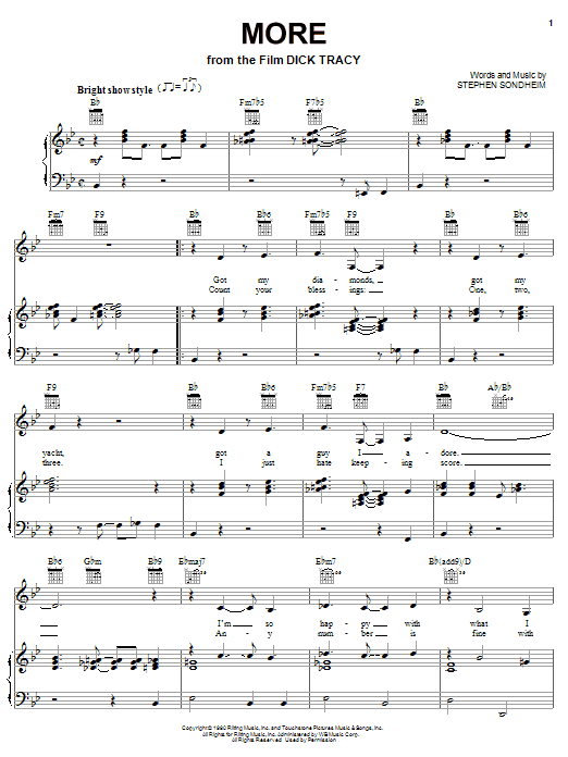 Download Madonna More (from Dick Tracy) Sheet Music and learn how to play Piano, Vocal & Guitar (Right-Hand Melody) PDF digital score in minutes