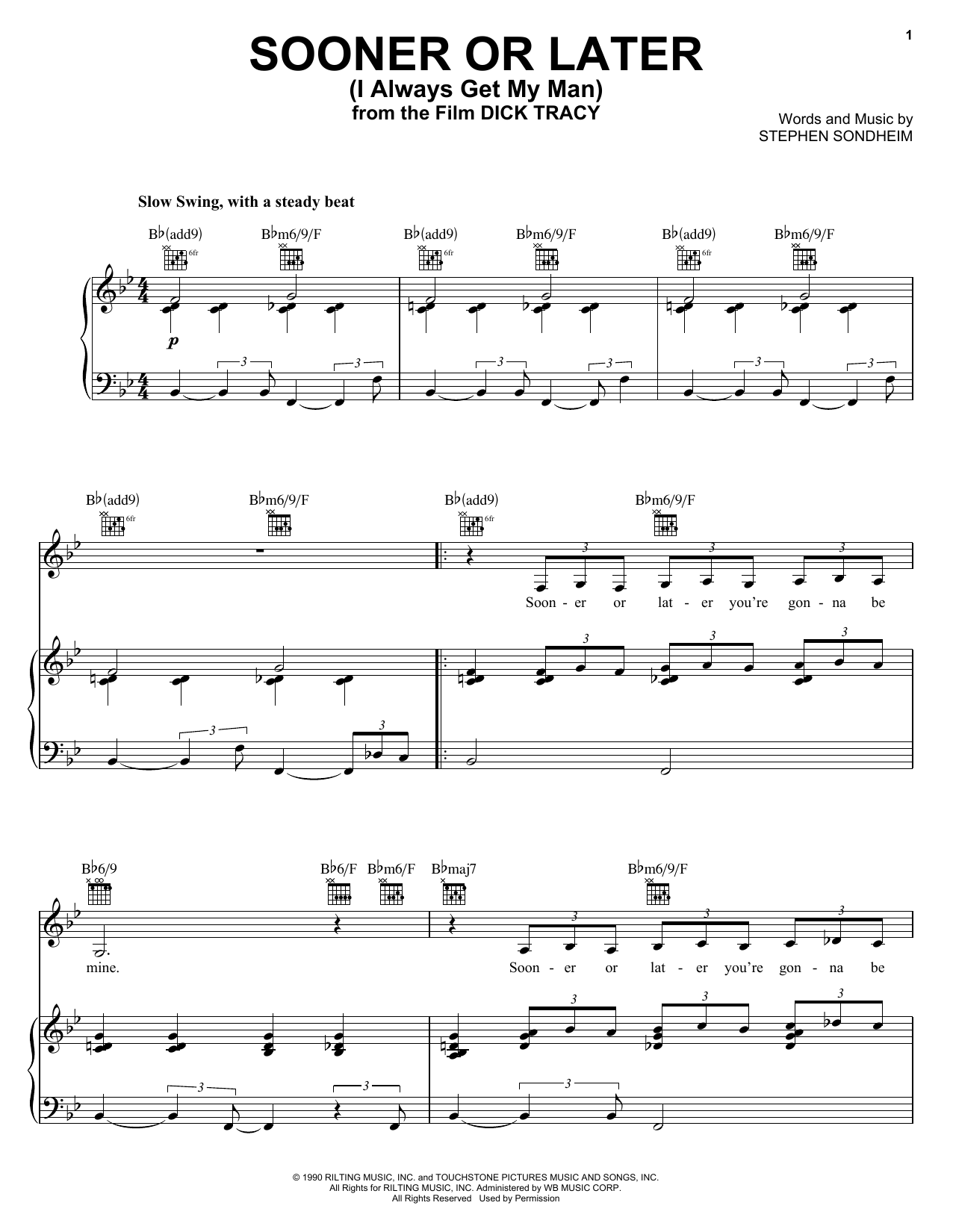 Download Stephen Sondheim Sooner Or Later (I Always Get My Man) Sheet Music and learn how to play Piano & Vocal PDF digital score in minutes