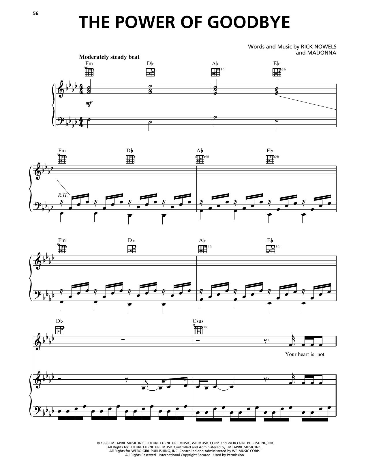 Download Madonna The Power Of Goodbye Sheet Music and learn how to play Piano, Vocal & Guitar Chords (Right-Hand Melody) PDF digital score in minutes