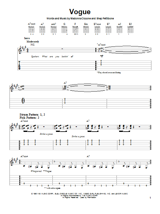 Download Madonna Vogue Sheet Music and learn how to play Easy Guitar Tab PDF digital score in minutes