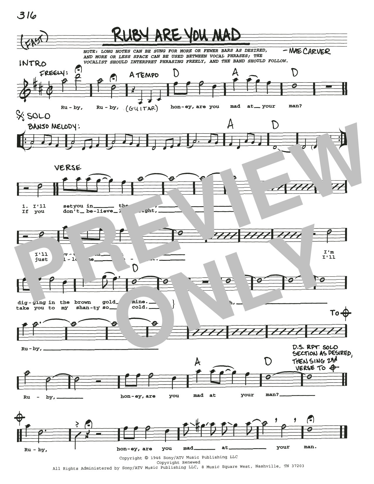 Download Mae Carver Ruby Are You Mad Sheet Music and learn how to play Real Book – Melody, Lyrics & Chords PDF digital score in minutes