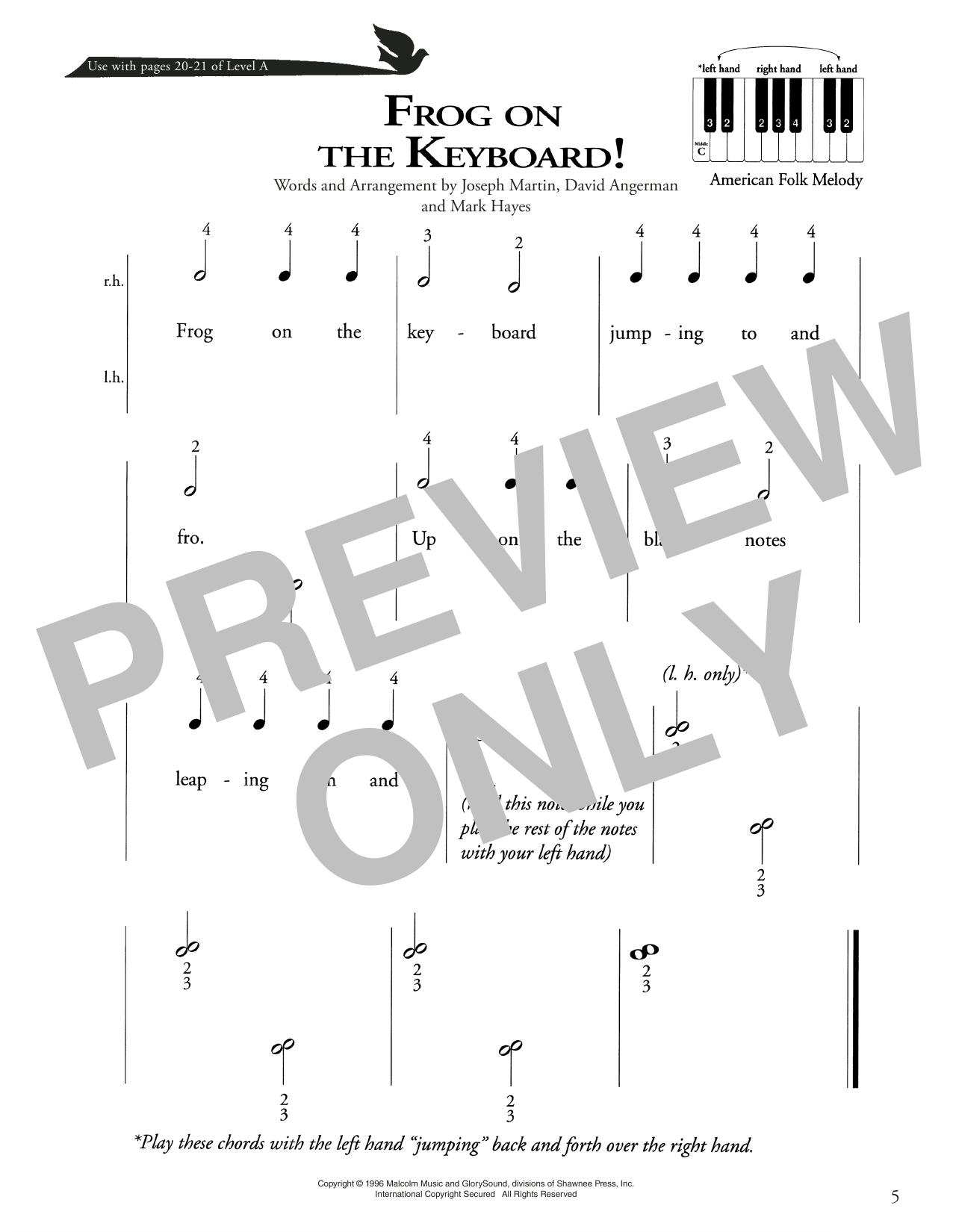 Download Maerican Folk Melody Frog On The Keyboard Sheet Music and learn how to play Piano Method PDF digital score in minutes