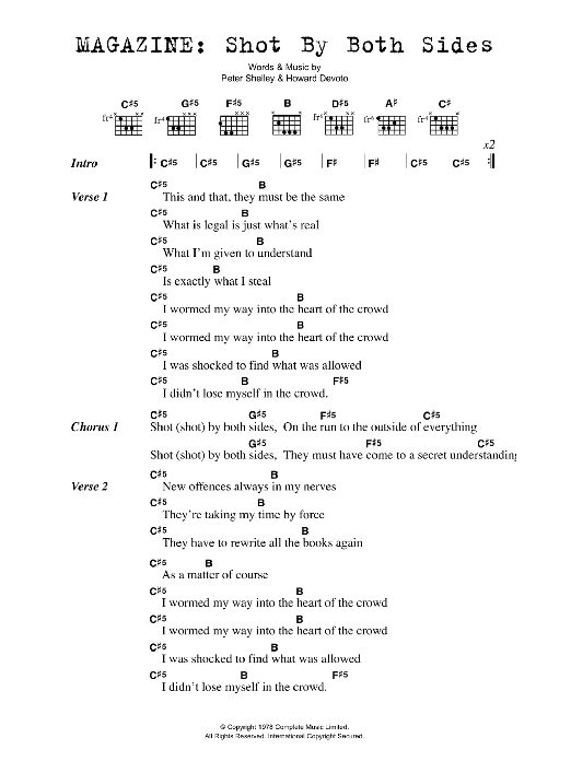 Download Magazine Shot By Both Sides Sheet Music and learn how to play Lyrics & Chords PDF digital score in minutes