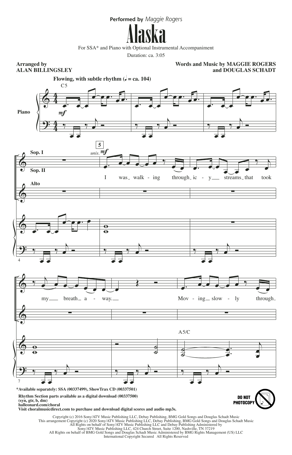 Download Maggie Rogers Alaska (arr. Alan Billingsley) Sheet Music and learn how to play SSA Choir PDF digital score in minutes