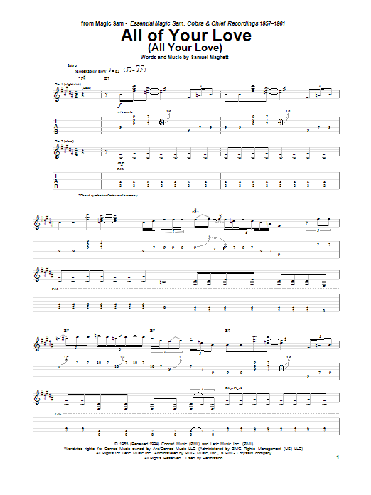 Download Magic Sam All Of Your Love (All Your Love) Sheet Music and learn how to play Guitar Tab PDF digital score in minutes