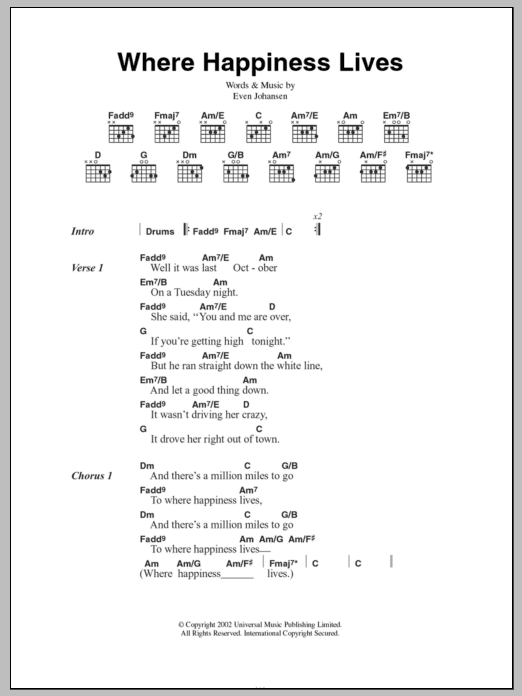 Download Magnet Where Happiness Lives Sheet Music and learn how to play Lyrics & Chords PDF digital score in minutes