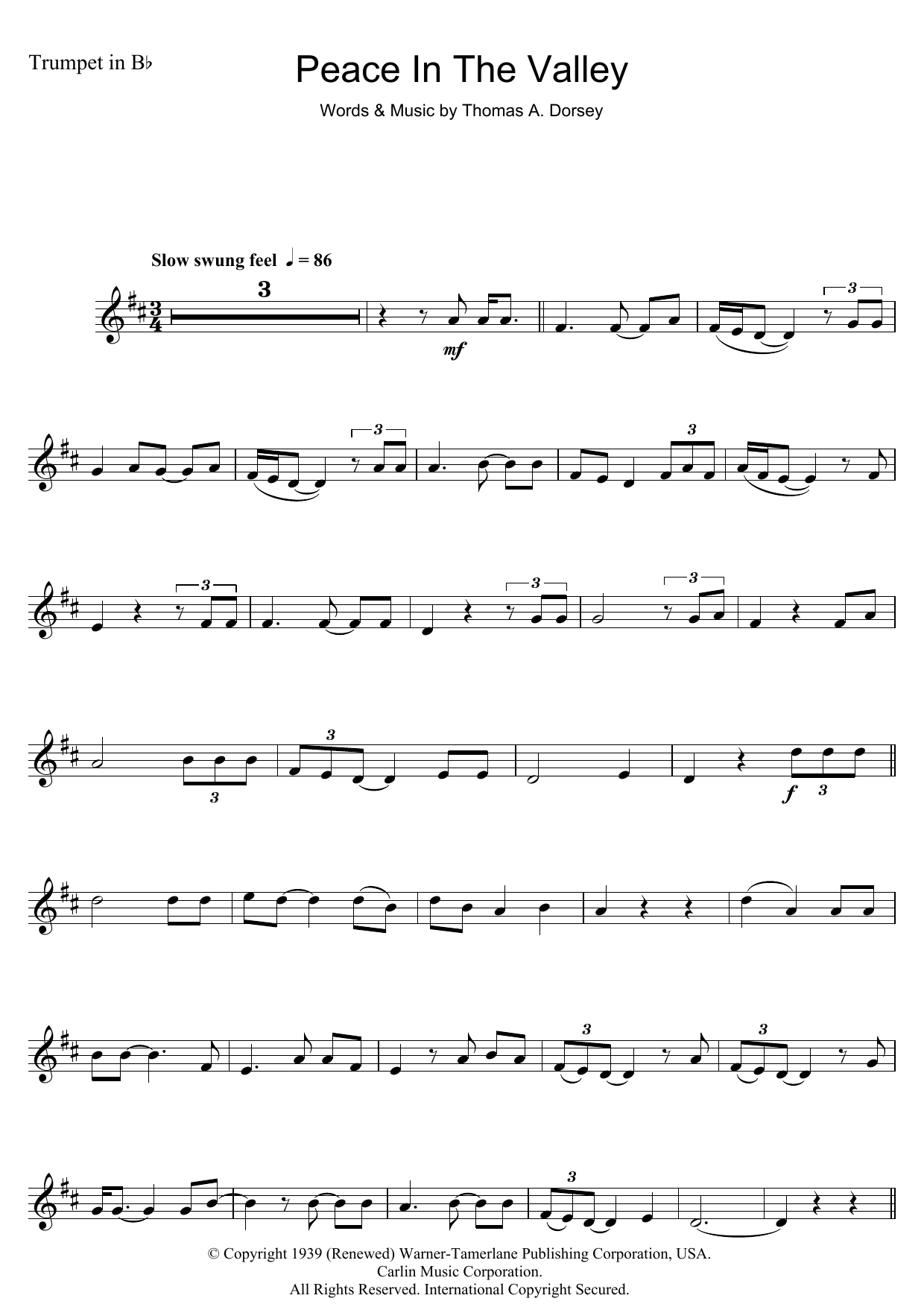 Download Mahalia Jackson (There'll Be) Peace In The Valley (For Me) Sheet Music and learn how to play Flute PDF digital score in minutes