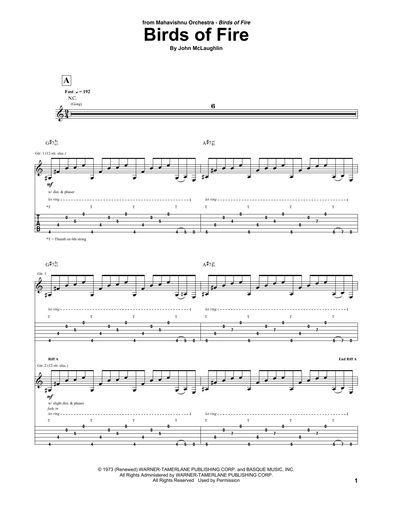 Download Mahavishnu Orchestra Birds Of Fire Sheet Music and learn how to play Guitar Tab PDF digital score in minutes