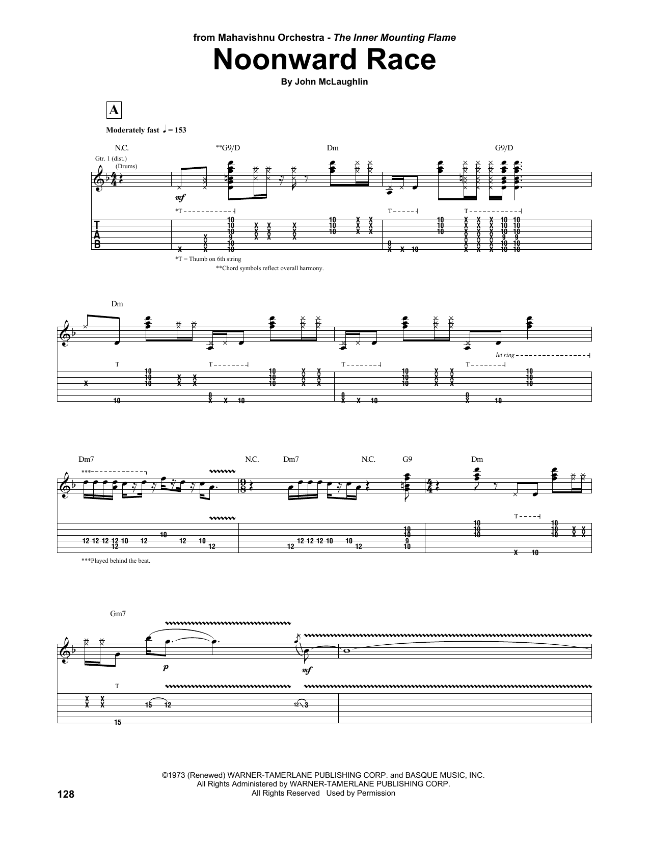 Download Mahavishnu Orchestra Noonward Race Sheet Music and learn how to play Guitar Tab PDF digital score in minutes