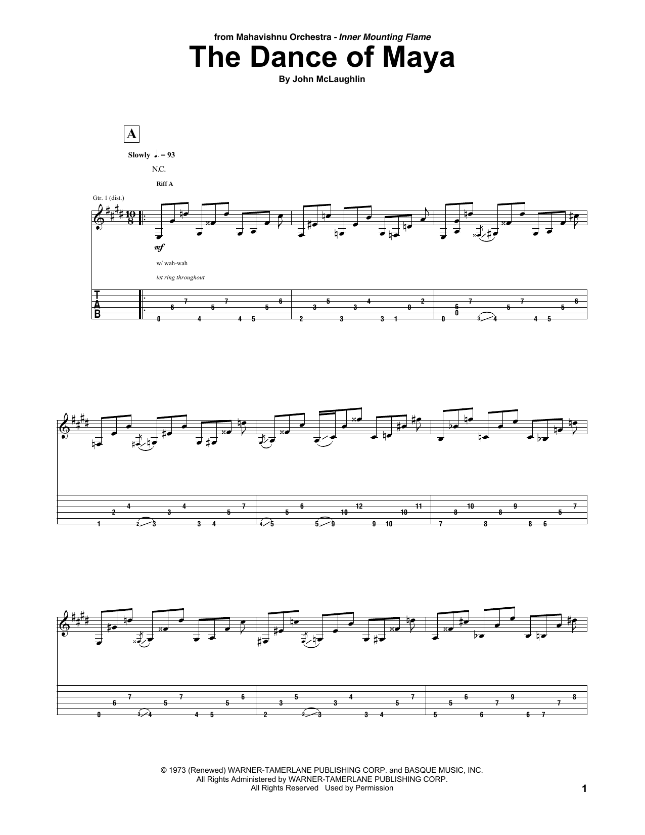 Download Mahavishnu Orchestra The Dance Of Maya Sheet Music and learn how to play Guitar Tab PDF digital score in minutes