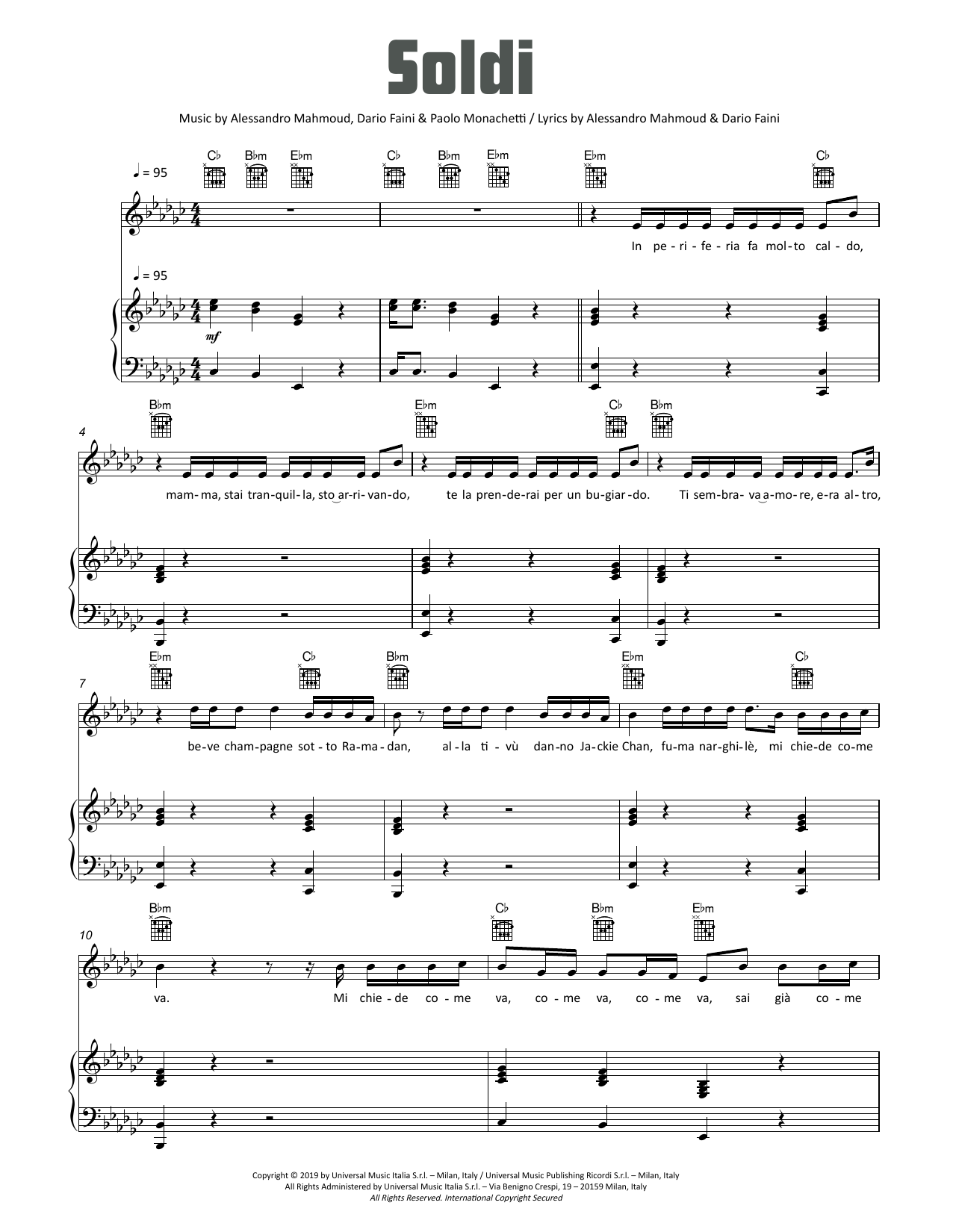 Download Mahmood Soldi Sheet Music and learn how to play Piano & Vocal PDF digital score in minutes