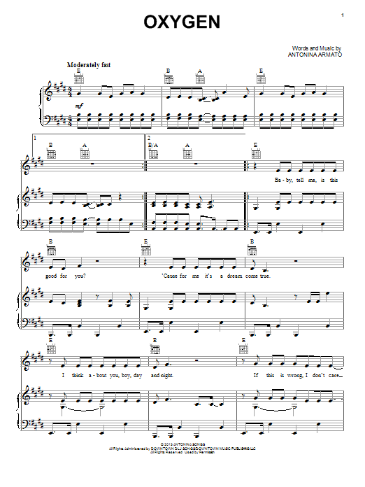 Download Maia Mitchell Oxygen Sheet Music and learn how to play Piano, Vocal & Guitar (Right-Hand Melody) PDF digital score in minutes