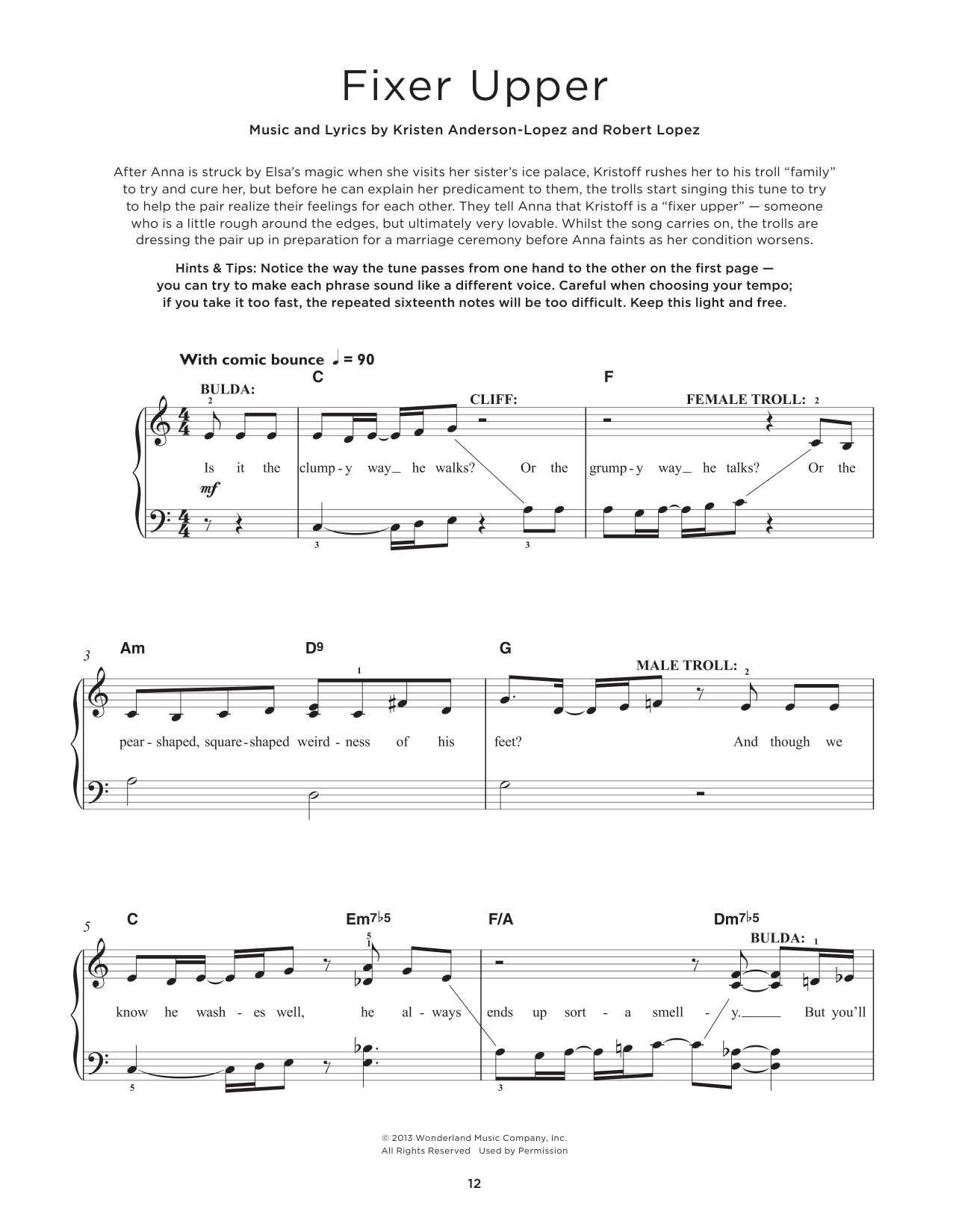 Download Maia Wilson and Cast Fixer Upper (from Frozen) Sheet Music and learn how to play Really Easy Piano PDF digital score in minutes