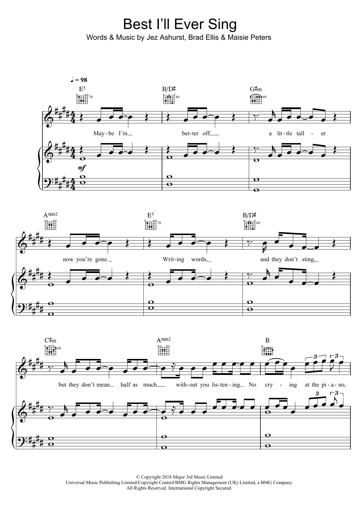 Download Maisie Peters Best I'll Ever Sing Sheet Music and learn how to play Piano, Vocal & Guitar PDF digital score in minutes