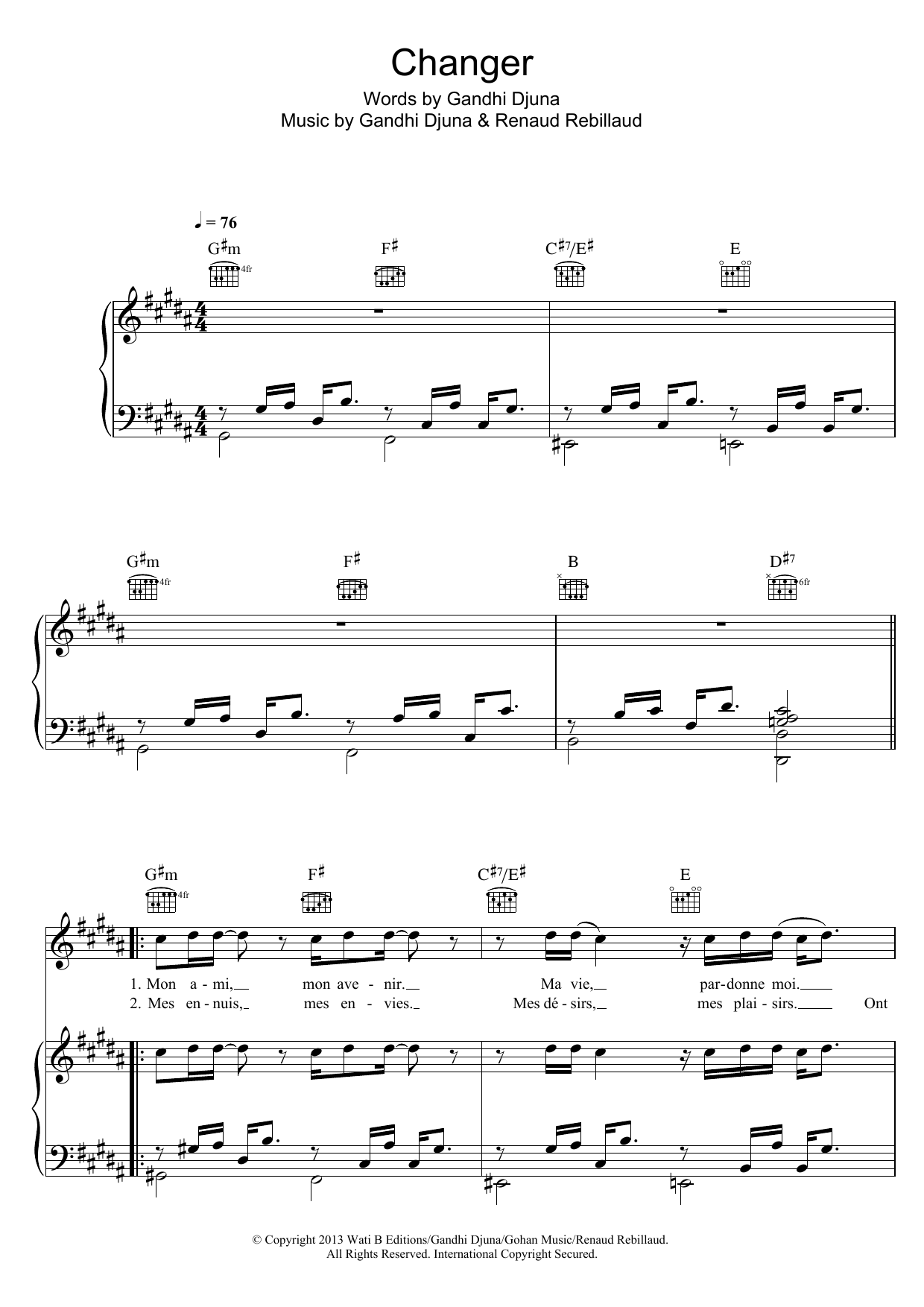Download Maitre Gims Changer Sheet Music and learn how to play Piano, Vocal & Guitar (Right-Hand Melody) PDF digital score in minutes