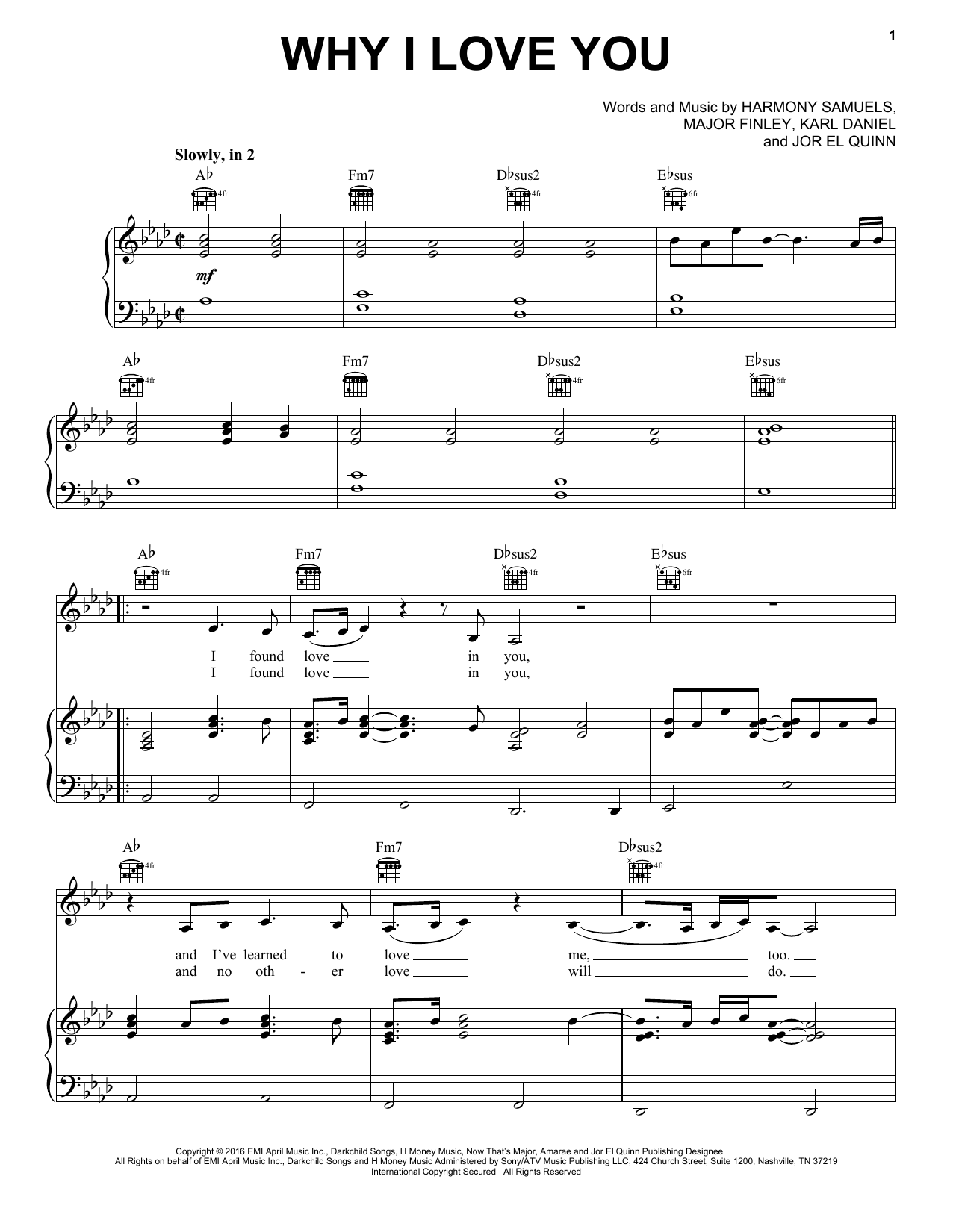 Download MAJOR. Why I Love You Sheet Music and learn how to play Piano, Vocal & Guitar (Right-Hand Melody) PDF digital score in minutes