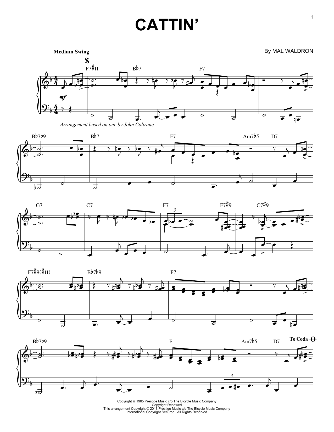 Download Mal Waldron Cattin' Sheet Music and learn how to play Piano PDF digital score in minutes