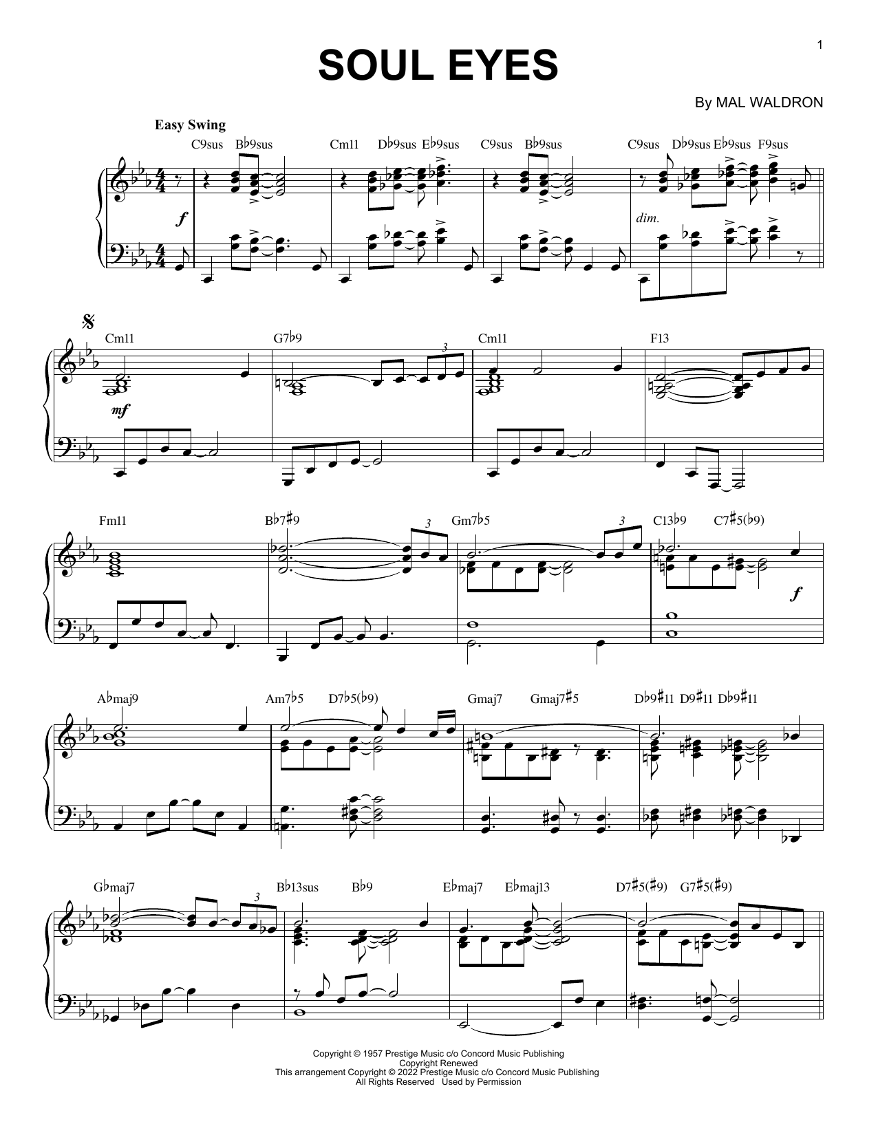 Download Mal Waldron Soul Eyes [Jazz version] (arr. Brent Edstrom) Sheet Music and learn how to play Piano Solo PDF digital score in minutes