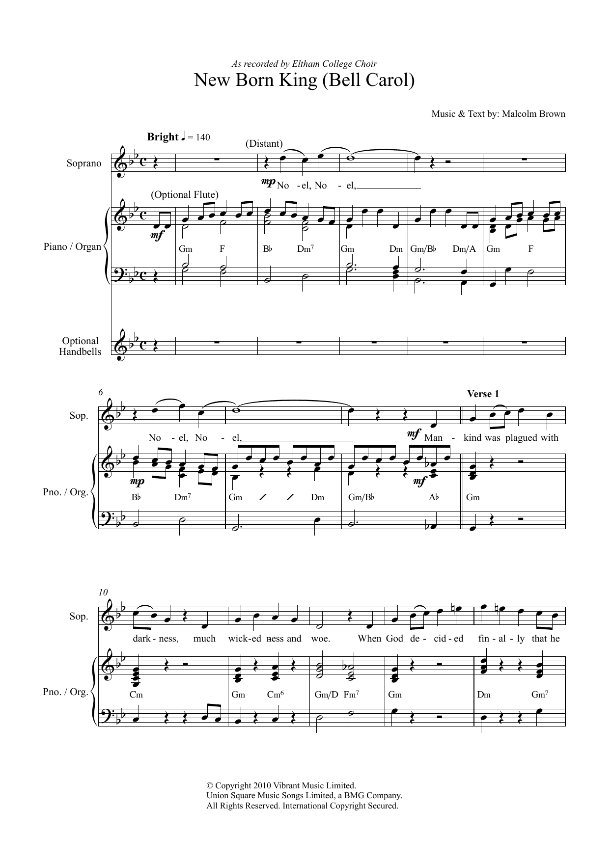 Download Malcolm Brown New Born King (Bell Carol) Sheet Music and learn how to play SATB PDF digital score in minutes