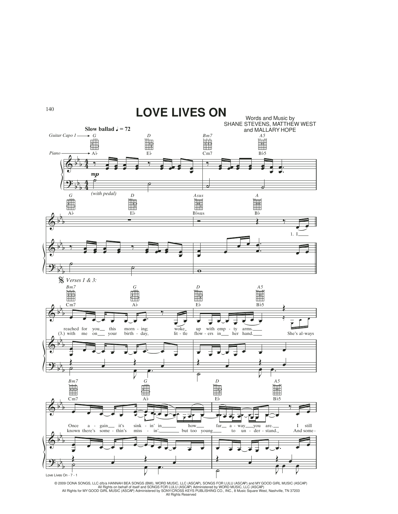 Download Mallary Hope Love Lives On Sheet Music and learn how to play Piano, Vocal & Guitar Chords (Right-Hand Melody) PDF digital score in minutes