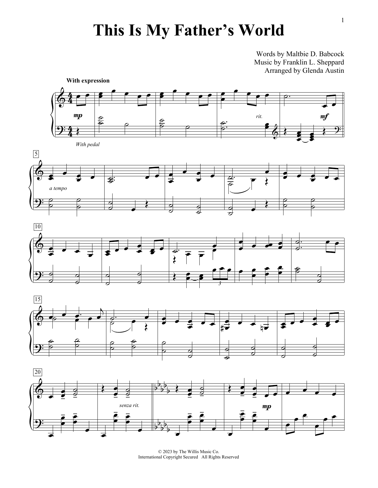 Download Maltbie D. Babcock This Is My Father's World (arr. Glenda Austin) Sheet Music and learn how to play Educational Piano PDF digital score in minutes