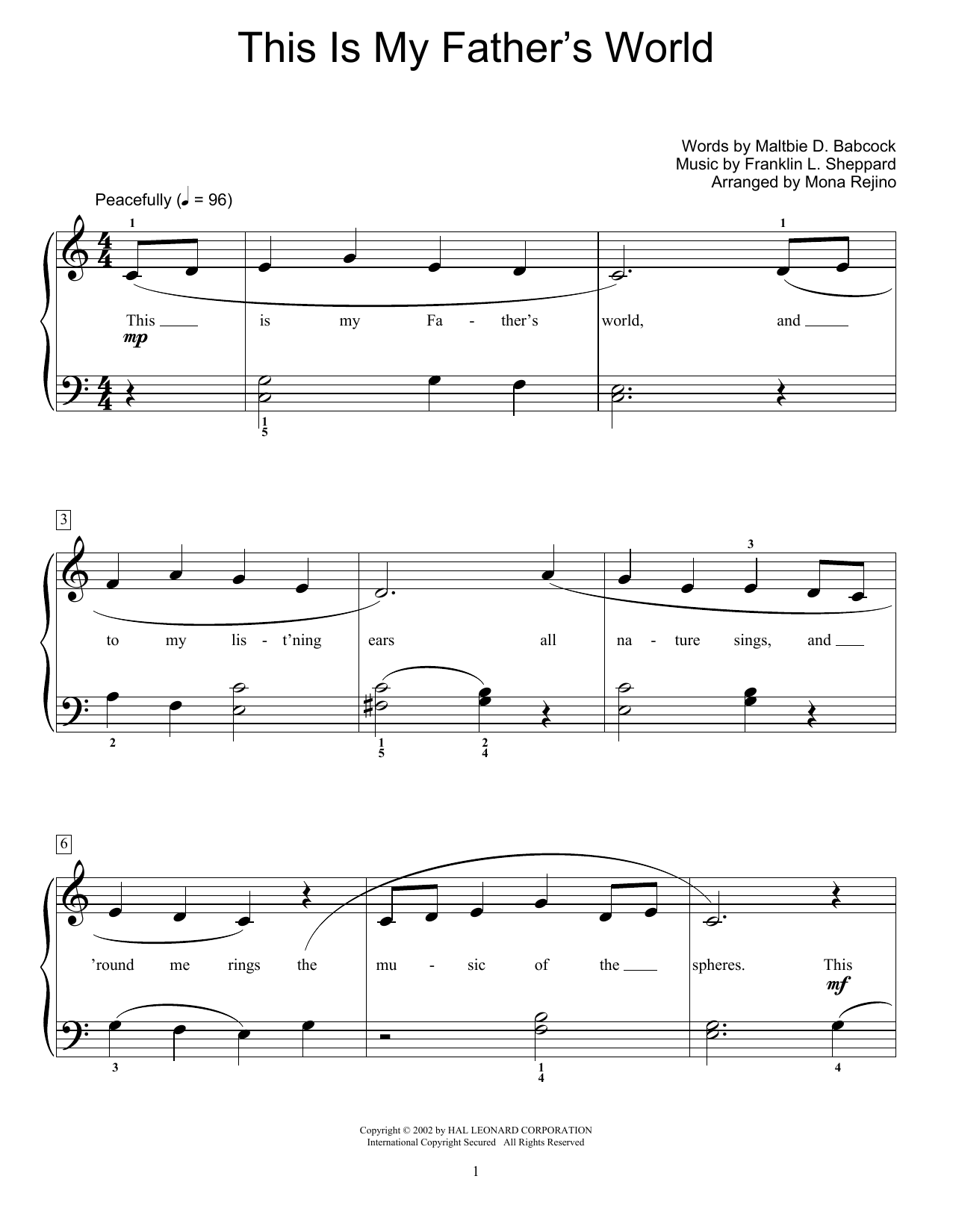 Download Maltbie D. Babcock This Is My Father's World Sheet Music and learn how to play Educational Piano PDF digital score in minutes