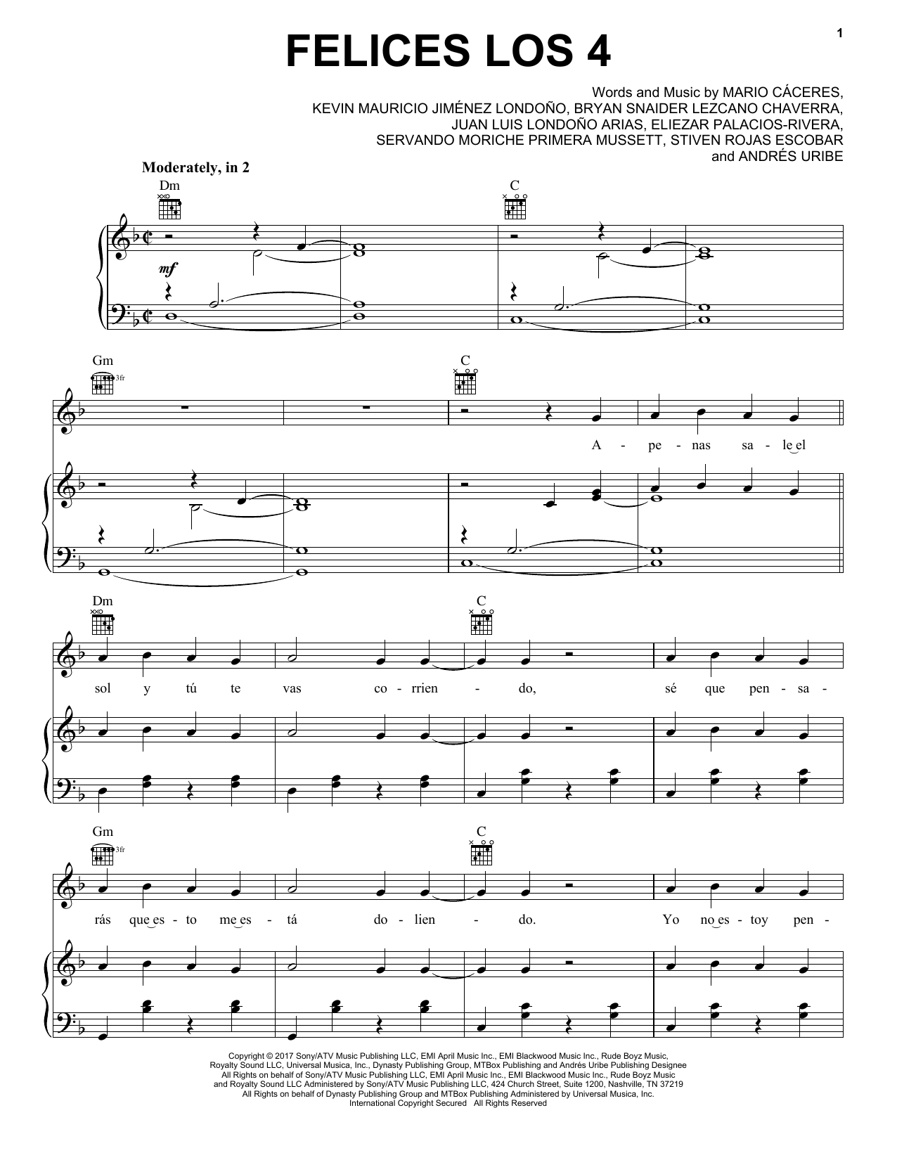 Download Maluma Felices Los 4 Sheet Music and learn how to play Piano, Vocal & Guitar Chords (Right-Hand Melody) PDF digital score in minutes