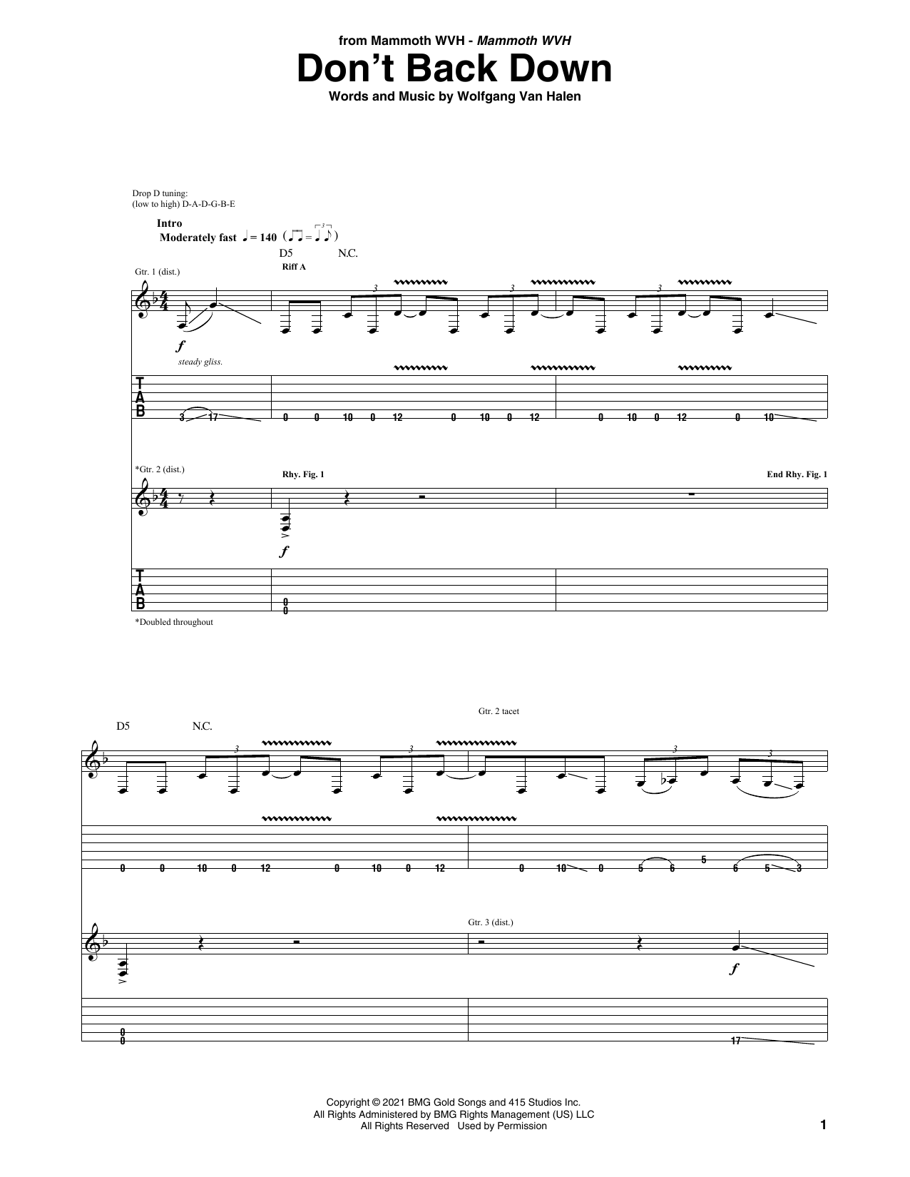 Download Mammoth WVH Don't Back Down Sheet Music and learn how to play Guitar Tab PDF digital score in minutes